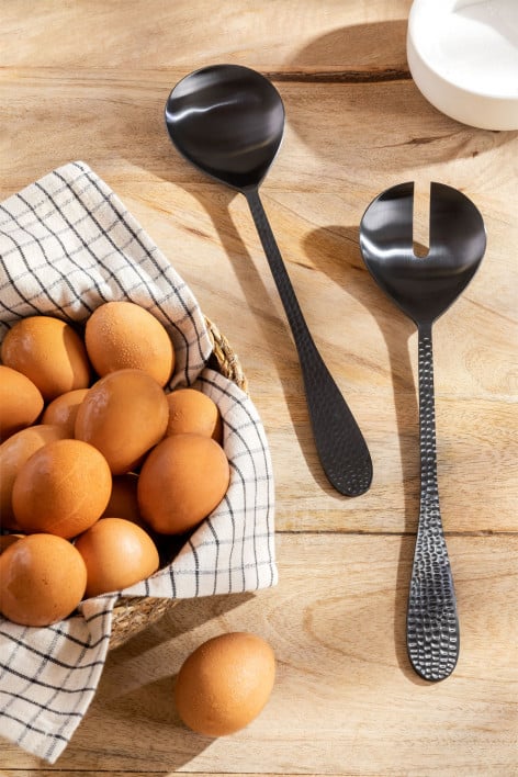 Conjunto de 2 talheres para salada em aço inoxidável Aina