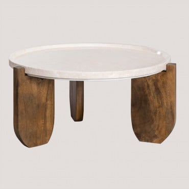Mesa De Centro Em Mármore Xantten E Madeira De Mangueira Mármore Claro - Sklum