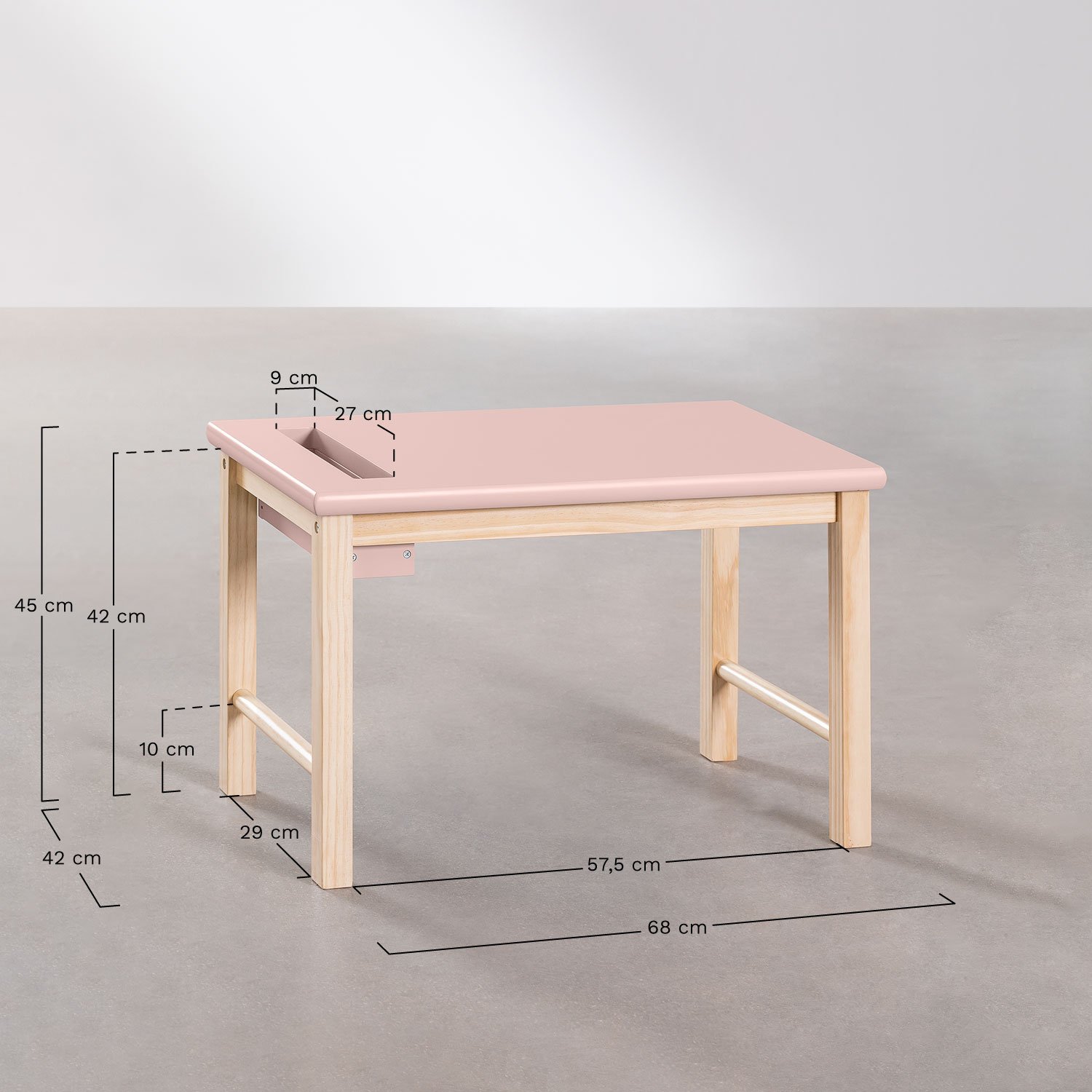 Conjunto de mesa e cadeira em madeira Dakota Kids, Dimensões