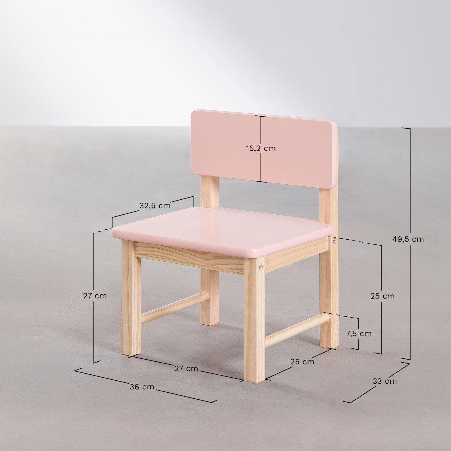 Conjunto de mesa e cadeira em madeira Dakota Kids, Dimensões