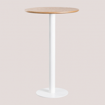 Mesa De Bar Alta Redonda Em Frappe Ash Folheado Ø70 Cm & Branco - Sklum