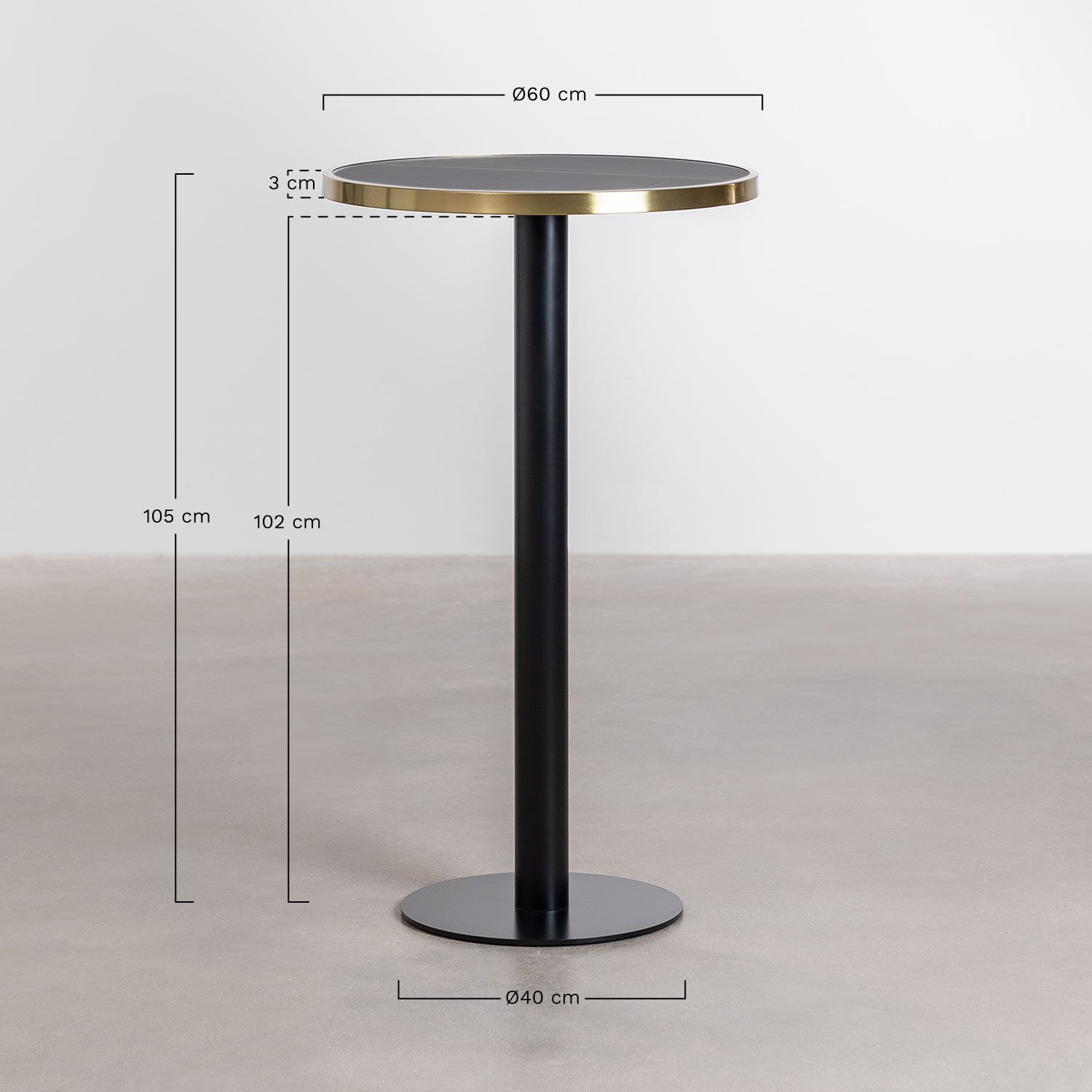 Mesa Alta Redonda em Grés (Ø60 cm) Amaretto, Dimensões