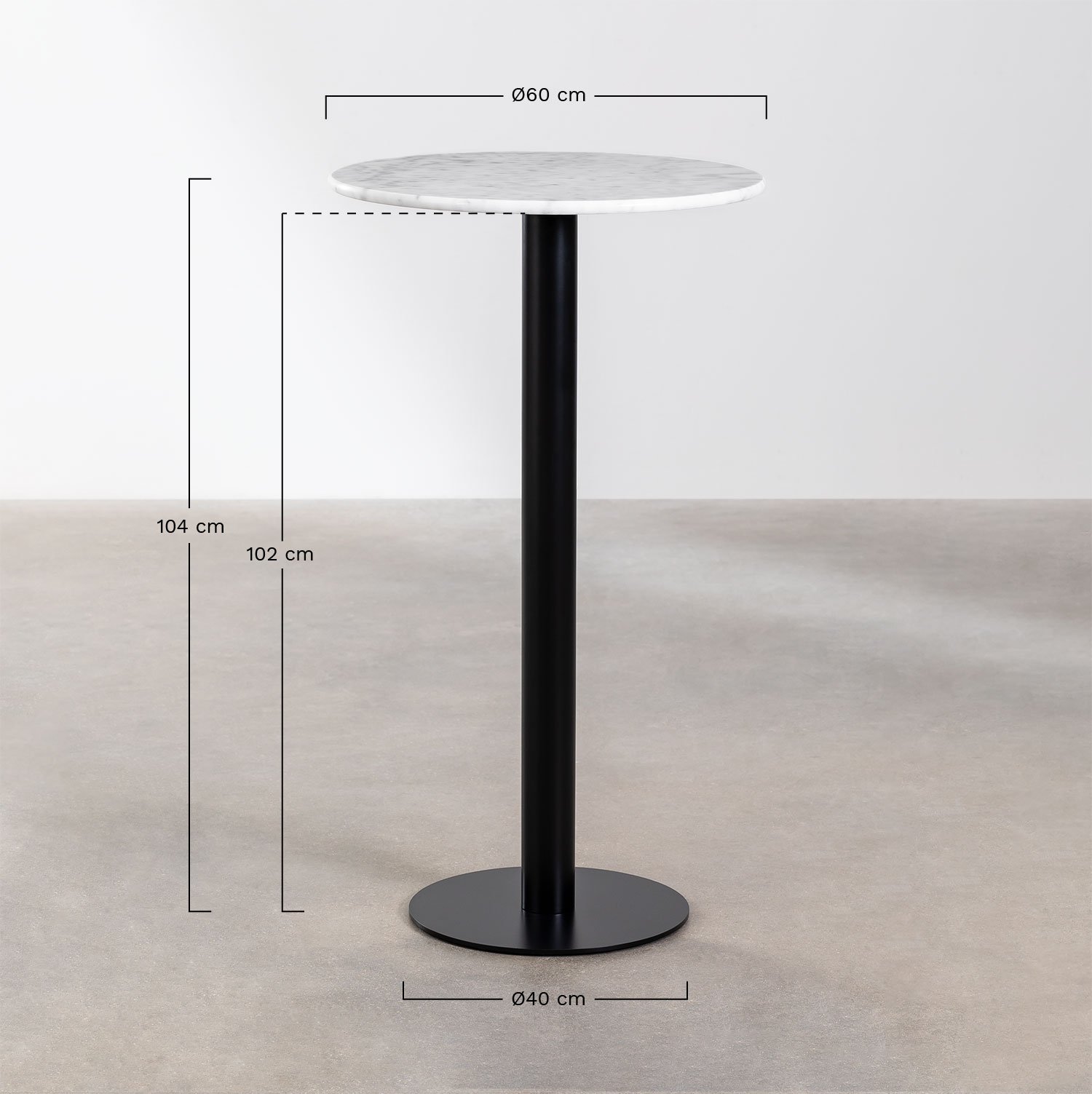 Mesa Alta de Bar Redonda em Mármore (Ø60 cm) Rocher, Dimensões