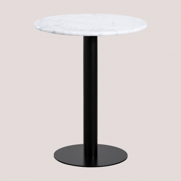 Mesa De Bar Redonda Ø60 Cm Em Mármore Rocher Mármore Branco & Preto - Sklum