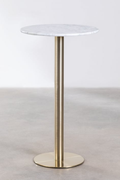 Mesa alta de bar redonda Ø60 cm em mármore Cosmopolitan - Mármore Branco