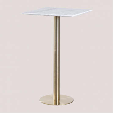 Mesa Alta Quadrada De Mármore (60x60 Cm) Cosmopolitan Mármore Branco & Ouro Champagne - Sklum