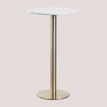 Mesa Alta De Bar Redonda Ø60 Cm Em Terraço Malibu Branco & Ouro Champagne - Sklum