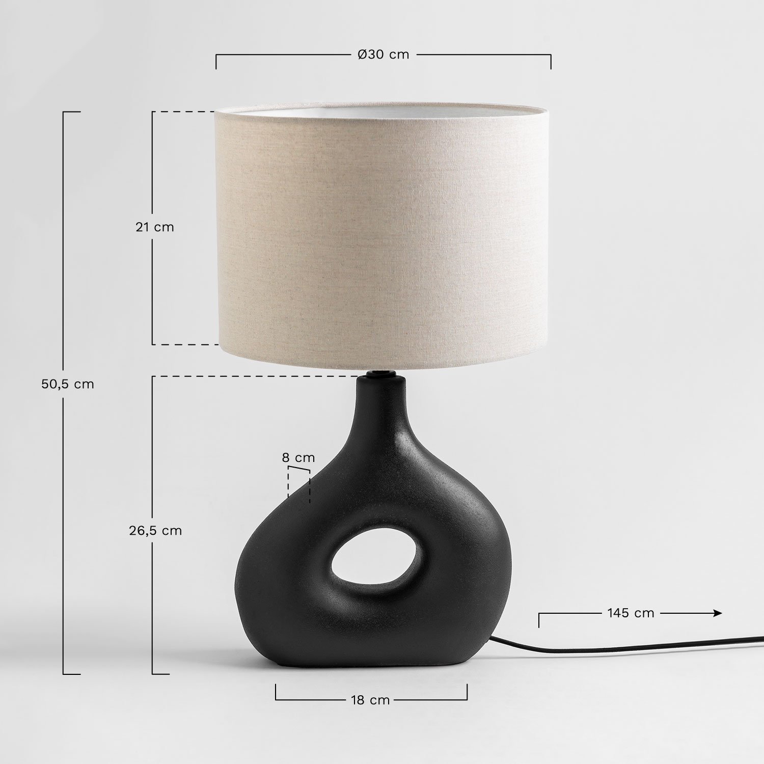 Candeeiro de mesa de cerâmica Bycui, Dimensões