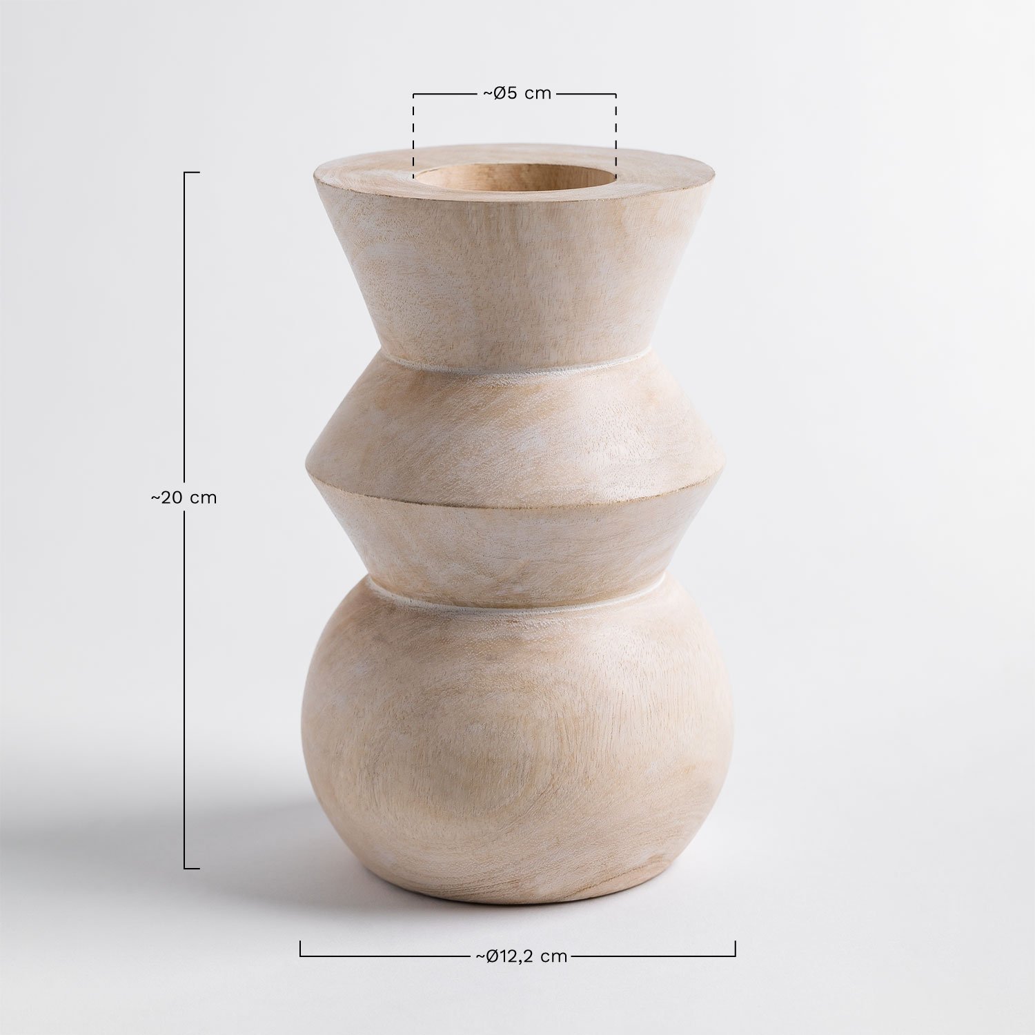 Vaso de madeira de manga Nadur, Dimensões