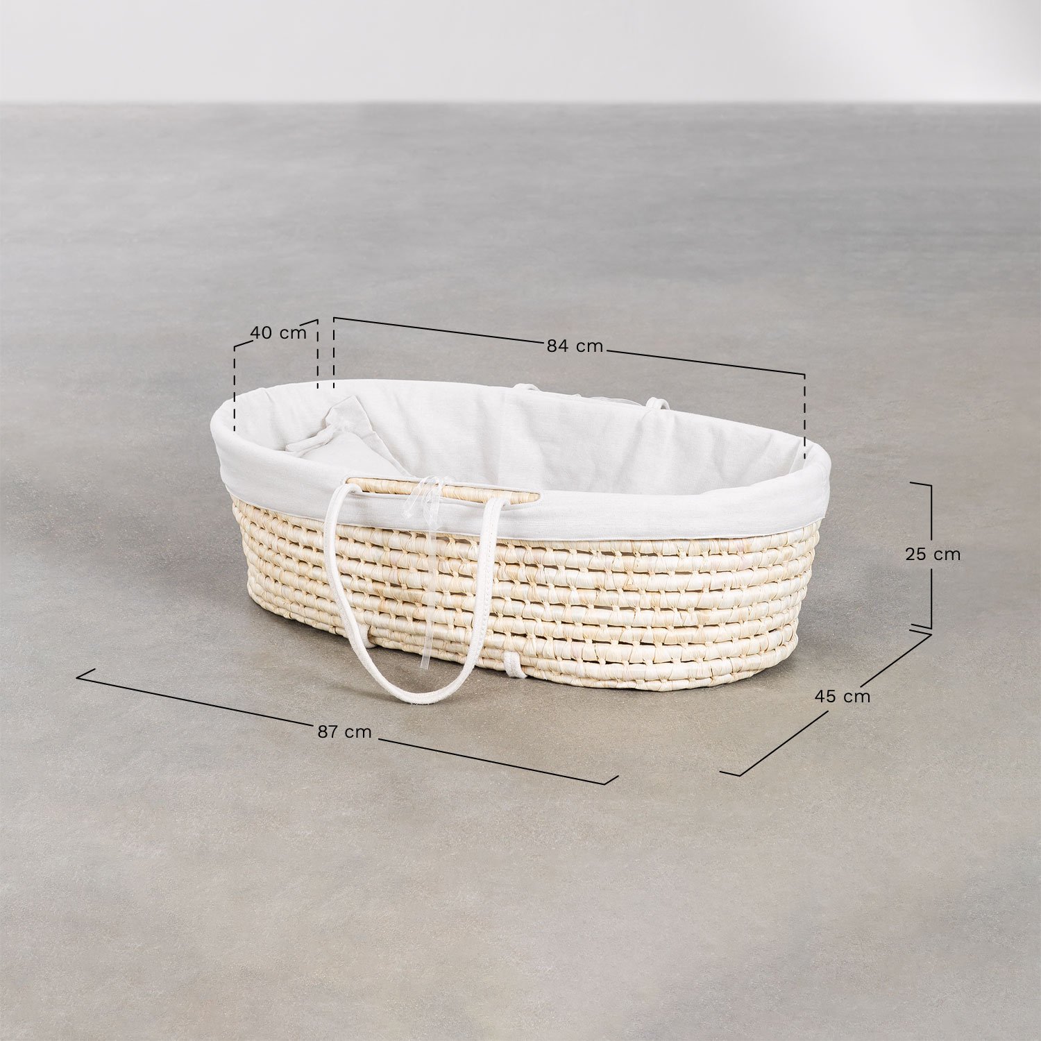 Capazo para moisés em rattan acolchoado Fabian, Dimensões