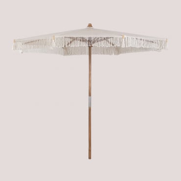 Guarda-sol Tongariki Em Teca E Algodão Ø320 Cm & Macramé Branco - Sklum