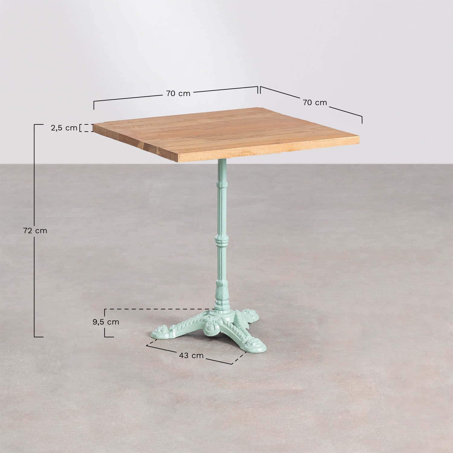 Square acacia wood Vienna bar table, Dimens&otilde;es