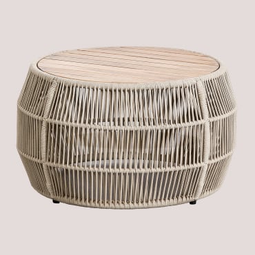 Mesa De Centro Para Jardim Redonda Ø80 Cm Em Alumínio E Madeira De Acácia Krot Crema - Sklum