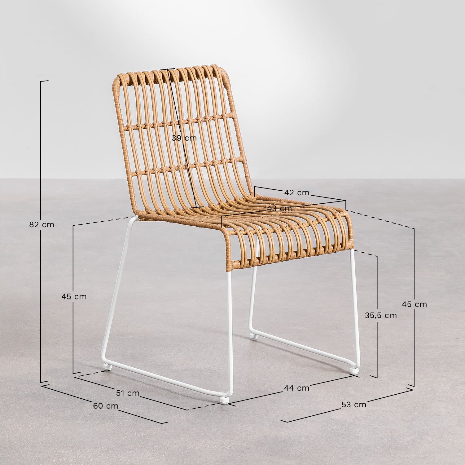 Pack de 4 Cadeiras de Jantar de Rattan Sintético Aroa, Dimensões