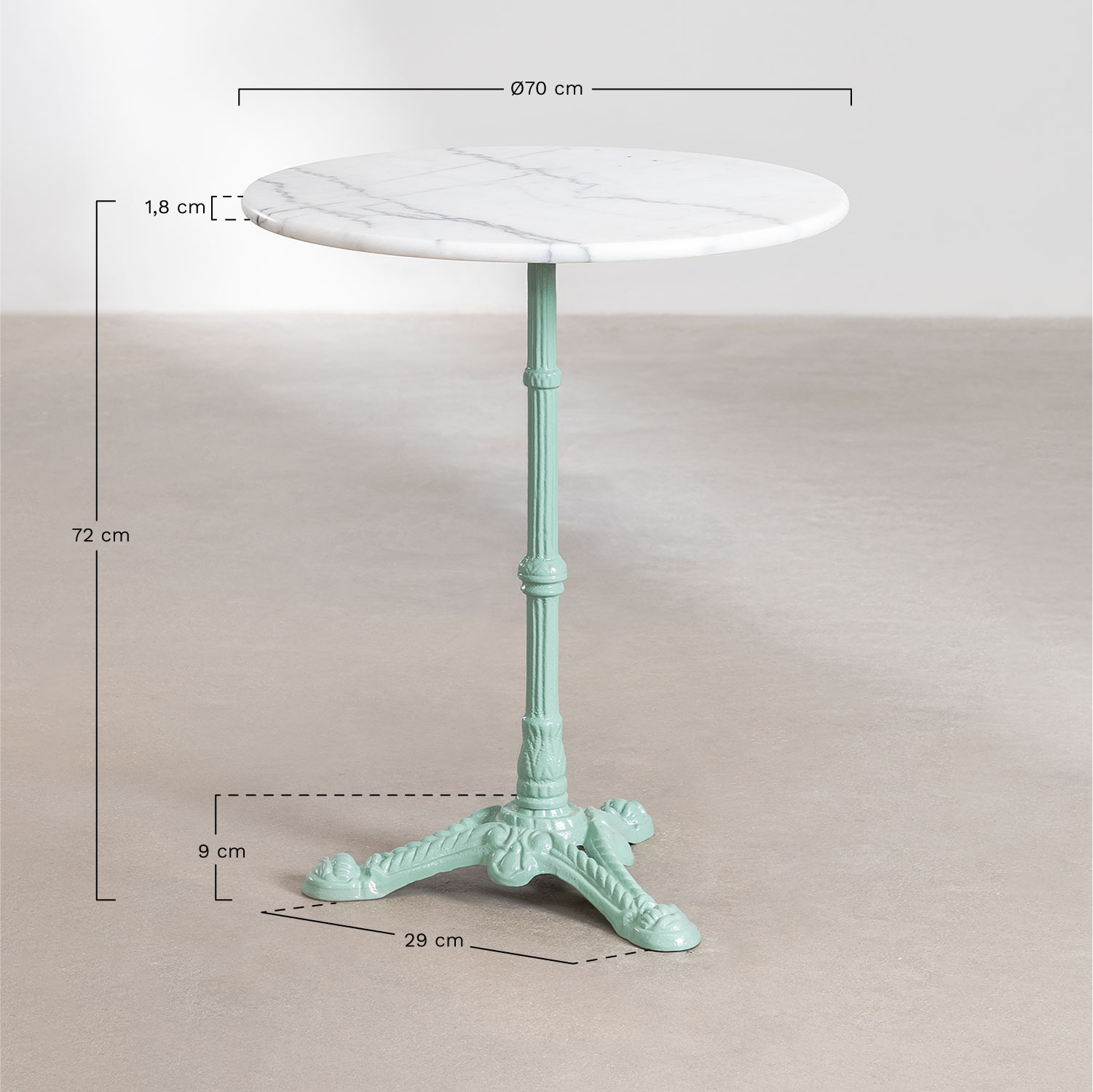 Mesa de Bar Redonda em Mármore Moka, Dimensões