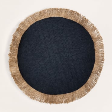 Almofada Redonda De Algodão (ø40 Cm) Paraíba Preto - Crema Linho - Sklum