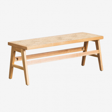 Banco 110 Cm Em Madeira De Freixo E Rattan Lali Madeira Natural - Sklum