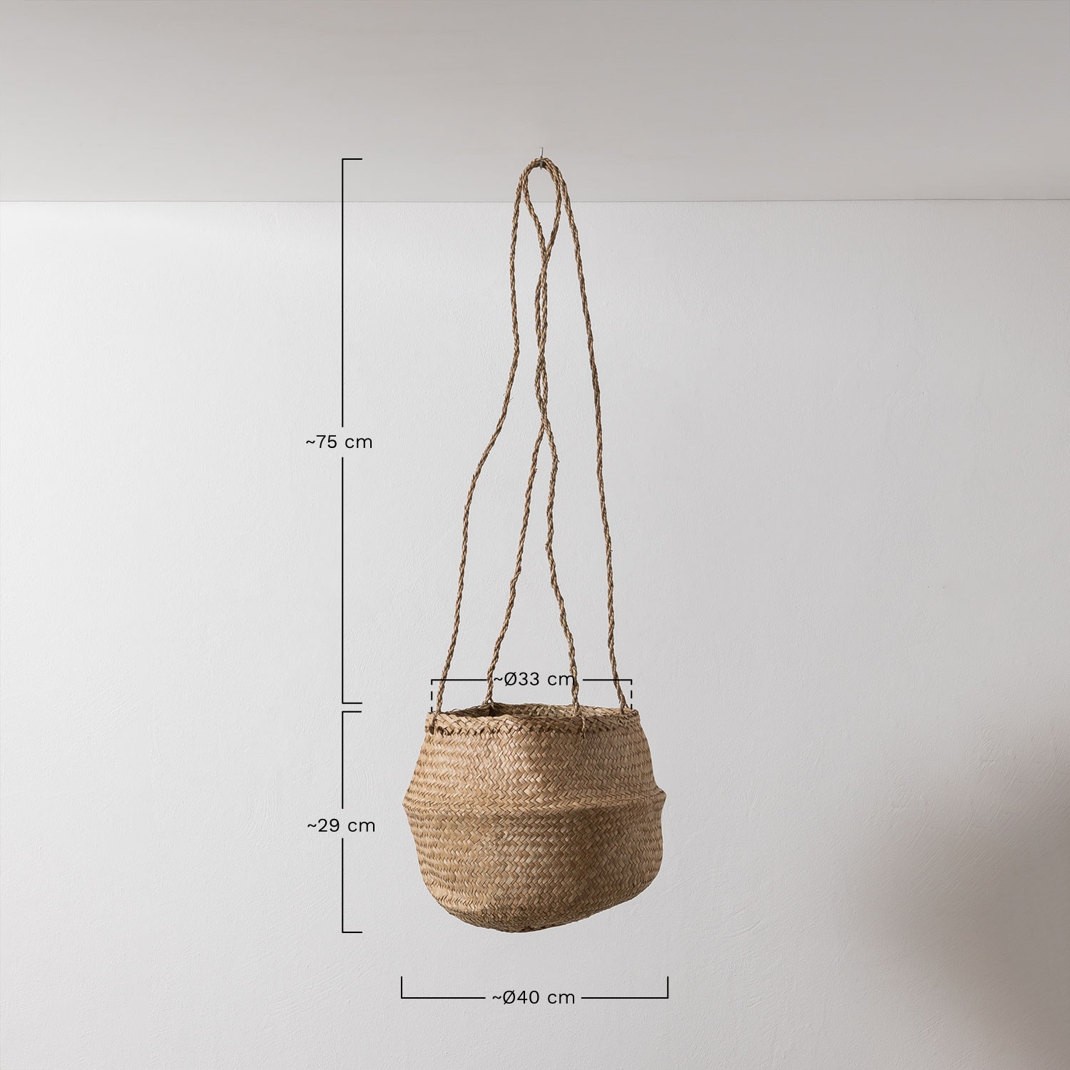 Vaso de plantas em junco Kahs, Dimensões