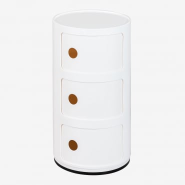 Mesa De Cabeceira Redonda Babel Com Prateleiras Branco Quebrado & 3 Gavetas - Sklum
