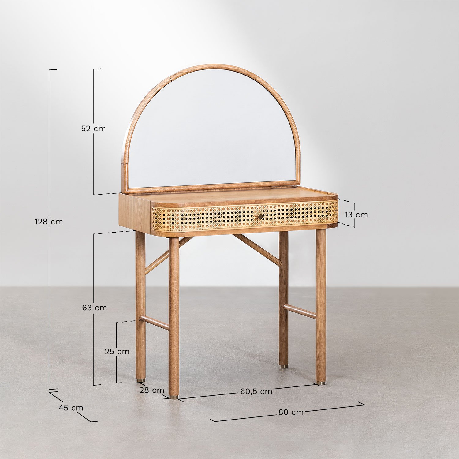 Toucador com Espelho em Lamina de Carvalho Edwina , Dimensões