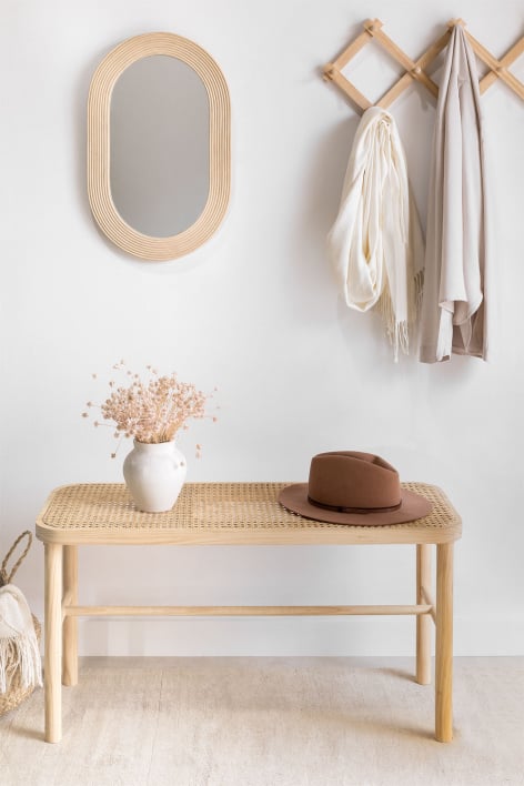 Banco 90 cm em rattan e madeira Riolut