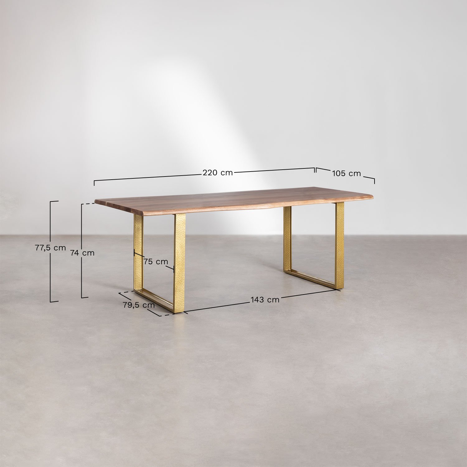 Mesa de Jantar Retangular em Madeira de Acácia (220x105 cm) Assier , Dimensões