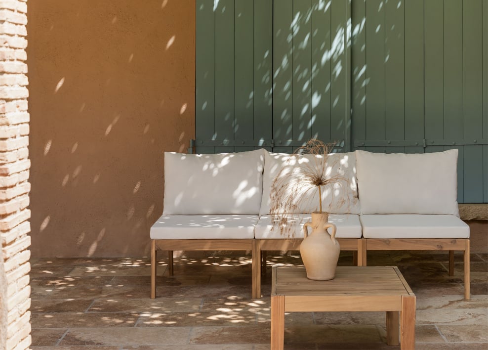 Conjunto de jardim Filips com sofá modular de 3 peças e mesa de centro