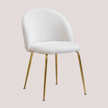 Pack De 2 Cadeiras De Jantar Em Tecido De Ovelha Kana Design Branco & Dourado - Sklum