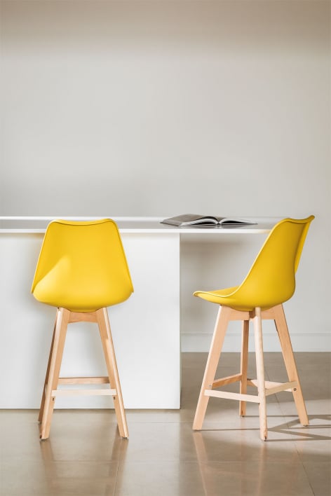 Banco alto 65 cm com almofada em polipele amarelo caril Nordic - Amarelo Caril