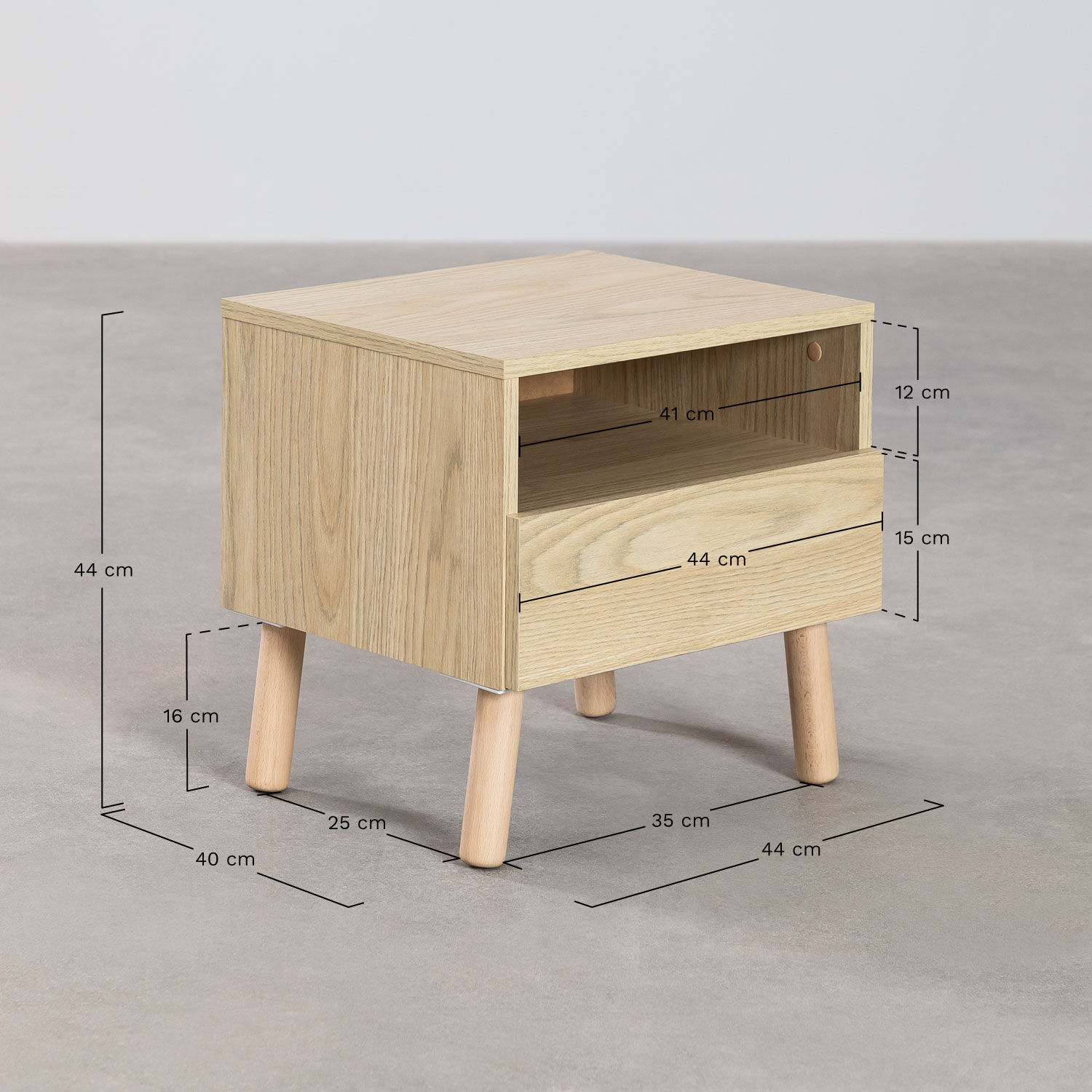 Mesa de cabeceira em MDF e madeira de pinho Lucka - SKLUM