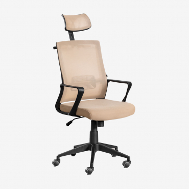 Cadeira De Escritório Com Rodas E Encosto De Cabeça de Escritório com Rodas Teill Black Beige De Amêndoa - Sklum