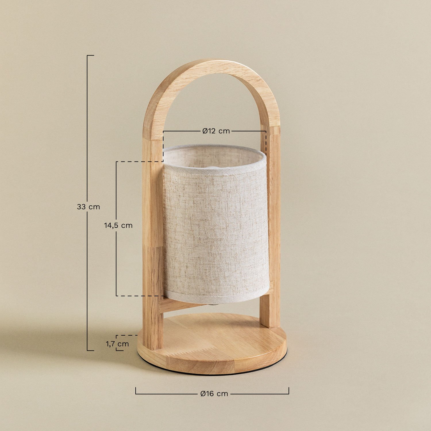 Candeeiro de mesa sem fios em madeira Goriberg, Dimensões