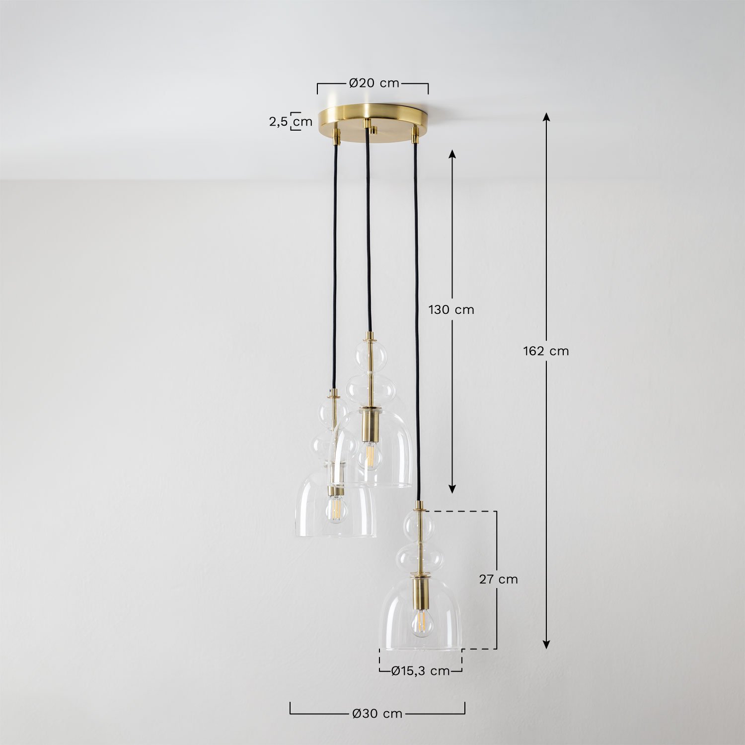 Candeeiro de Teto Cristal com 3 Pontos de Luz Bezany , Dimensões