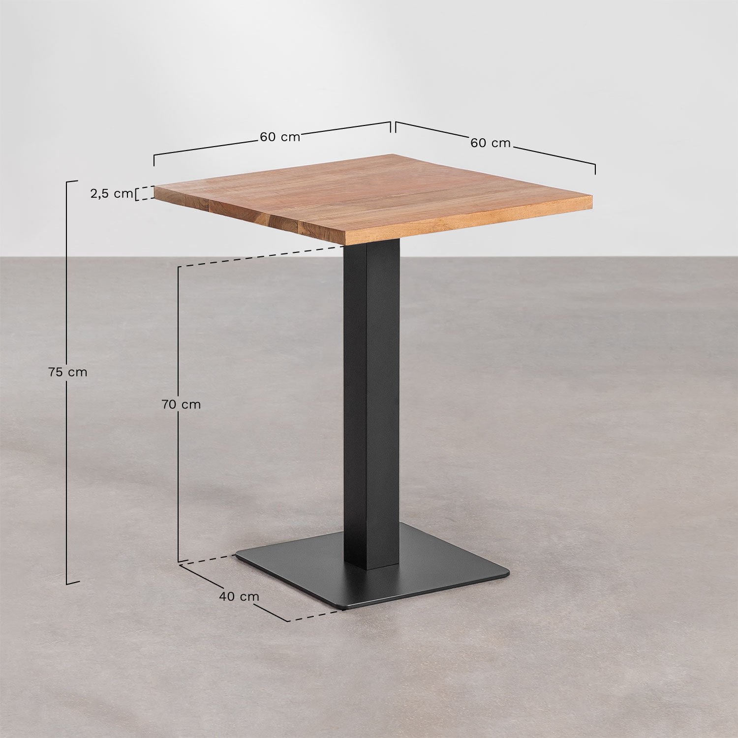Mesa de Bar Quadrada em Madeira de Acácia Ristretto, Dimensões
