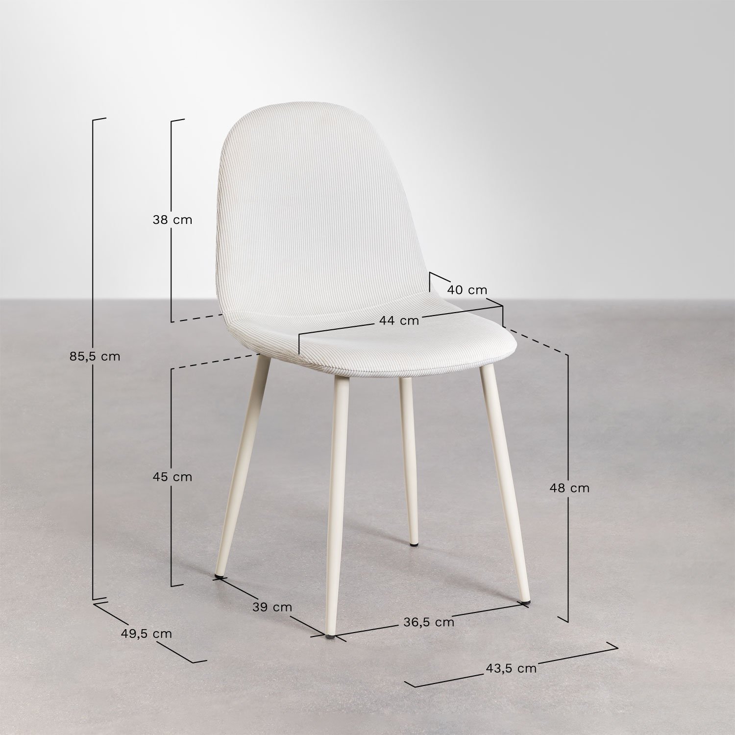 Cadeira de jantar Glamm Deluxe, Dimensões