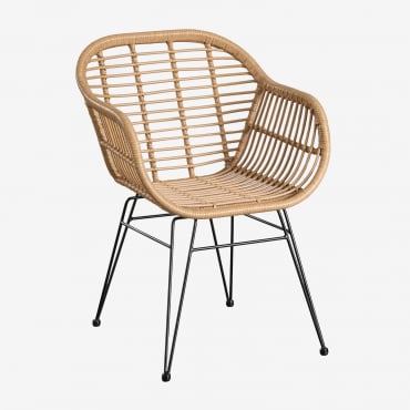 Pack De 2 Cadeiras De Jantar Com Braços Em Rattan Sintético Zole Preto & Sem Almofada - Sklum