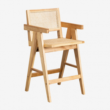 Banqueta Alta Em Madeira Fresno E Rattan (65,5 Cm) Lali Madeira Natural - Sklum