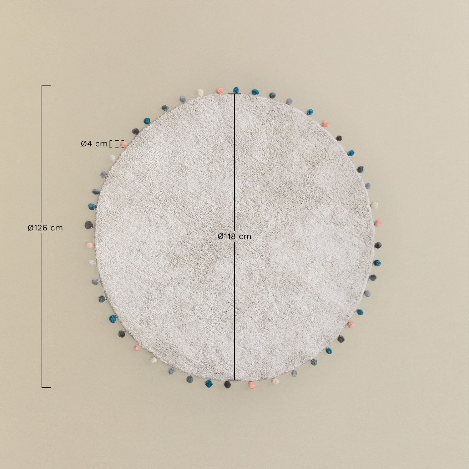 Tapete Redondo de Algodão (Ø126 cm) Cinder Kids, Dimensões