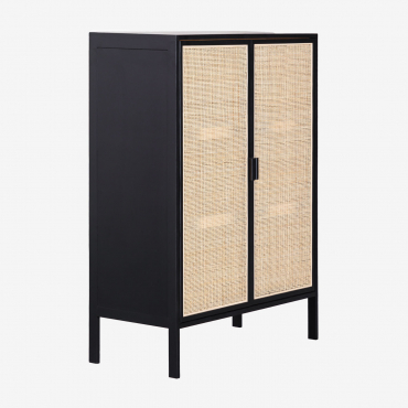 Aparador Com 2 Portas Em Rattan E Madeira Reyna Preto - Sklum