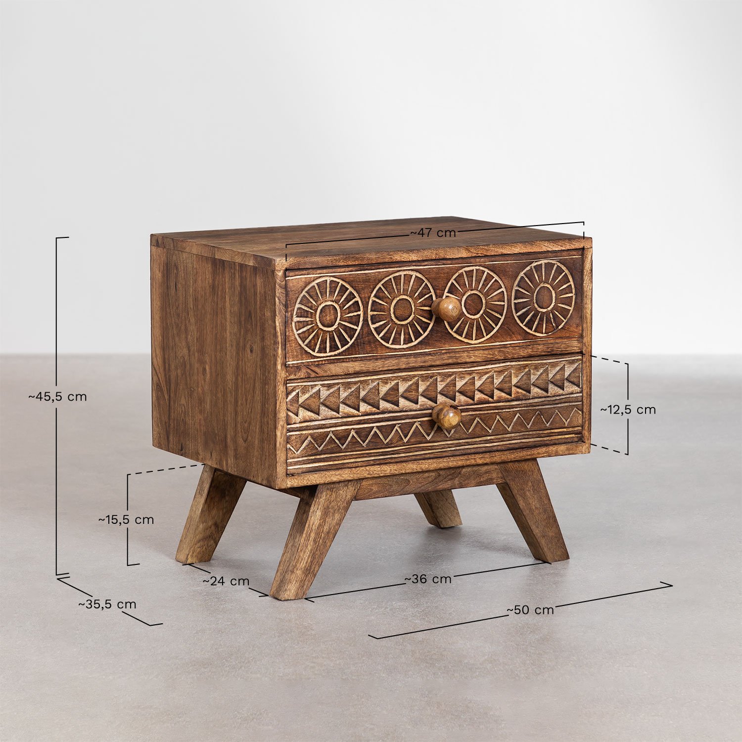 Mesa de cabeceira de madeira de mangueira Surins   , Dimensões