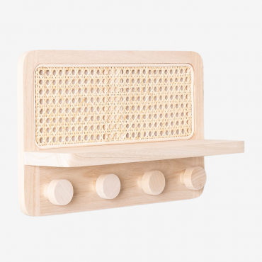 Suporte p/Cabides De Parede Com Estante Em Rattan Riley Natural & ↔︎ 40 Cm - Sklum