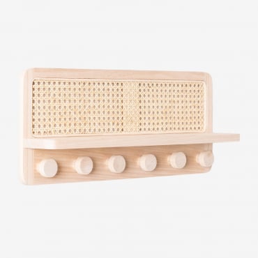 Suporte p/Cabides De Parede Com Prateleira Em Rattan Riley Natural & ↔︎ 60 Cm - Sklum