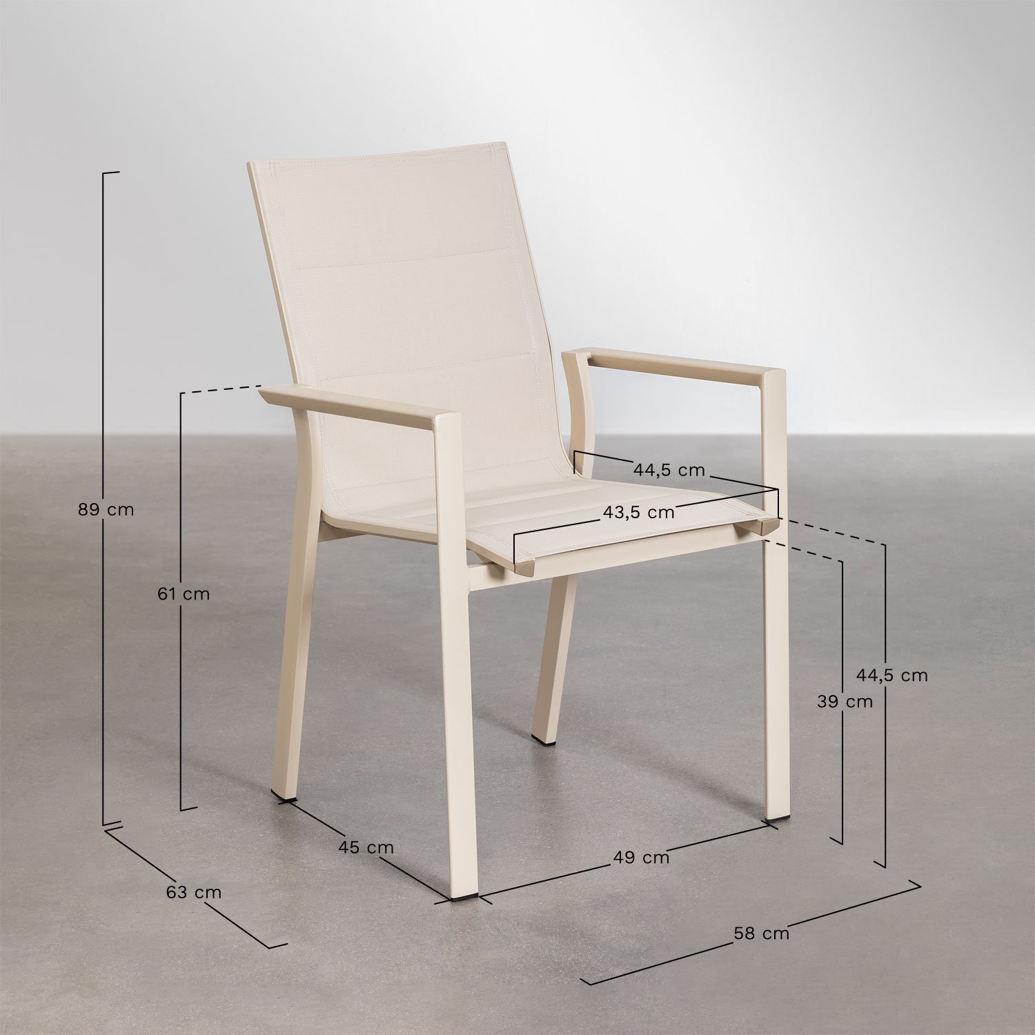 Conjunto de mesa de jardim extensível retangular 180-240x90 cm e 6 cadeiras de jardim empilháveis com braços de alumínio Karena , Dimensões