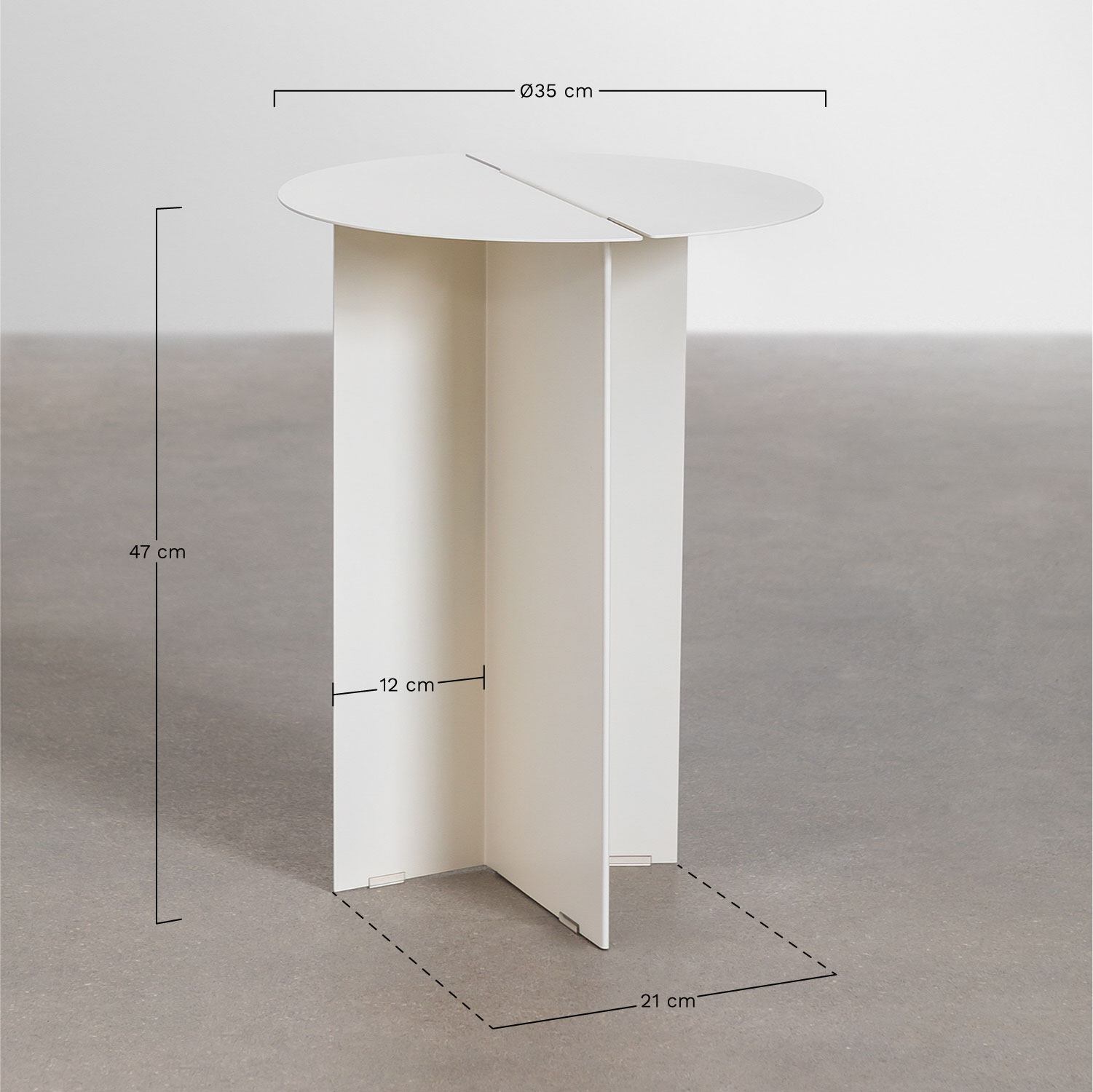 Mesa lateral redonda de aço Gromit , Dimensões