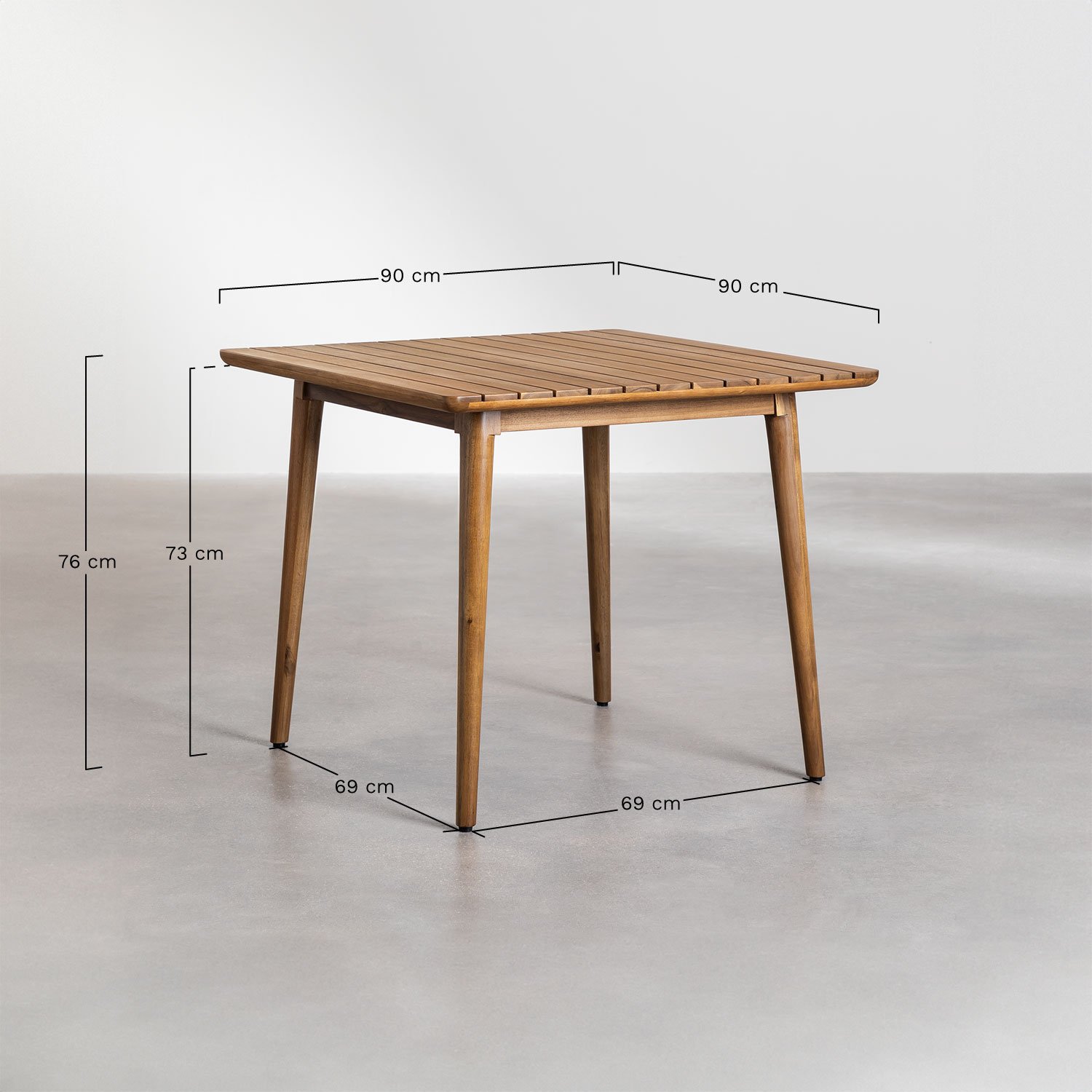 Mesa de jardim quadrada 90x90 cm em madeira de acácia Tenay, Dimensões