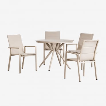Conjunto De Mesa Redonda (ø100 Cm) Valerie E 4 Cadeiras De Jardim Empilháveis Em Alumínio Karena Tapioca Bege - Sklum