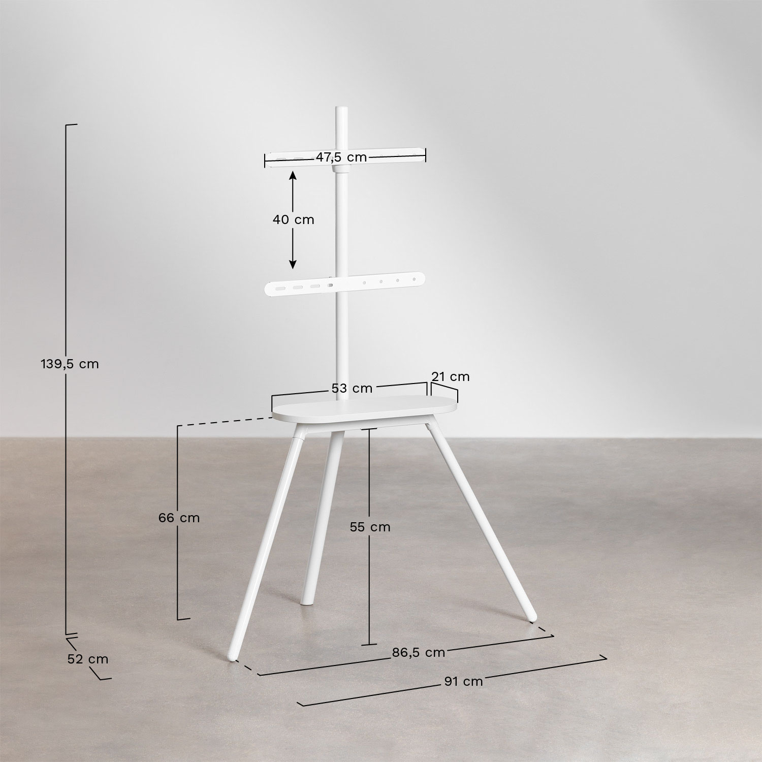 Suporte de chão tripé para TV em aço e madeira Franzier, Dimensões