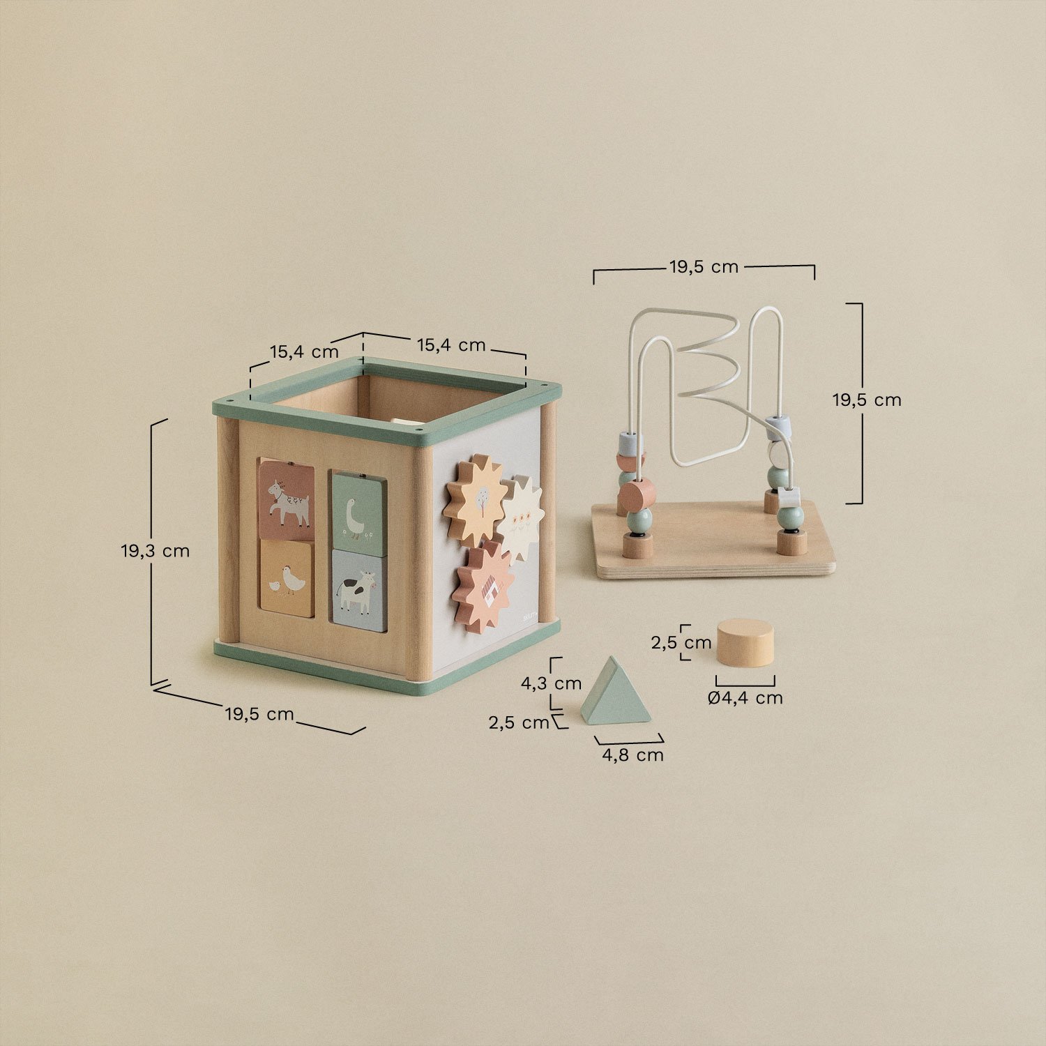 Cubo de atividades em madeira Ardisa Kids, Dimensões