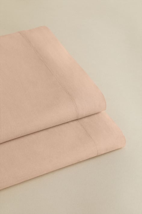 Sábana de cima em algodão percal de 180 fios para cama de 90 cm Agassi - Rosa Peónia Claro