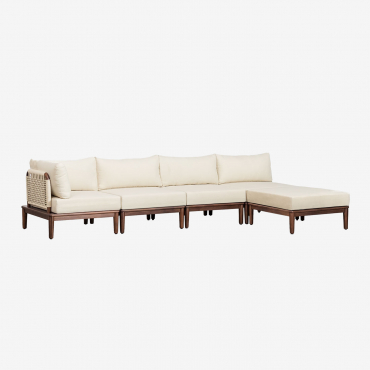 Sofá De Canto De Jardim Modular Giulia De 4 Peças E Pufe Em Acácia Crema - Sklum